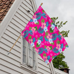 Hot Pink Aloha Hibiscus Pattern Print House Flag