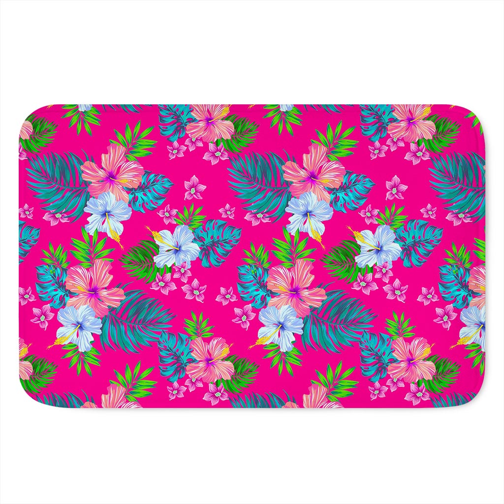 Hot Pink Aloha Hibiscus Pattern Print Indoor Door Mat
