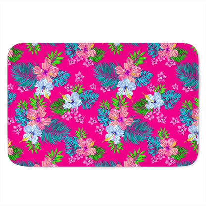 Hot Pink Aloha Hibiscus Pattern Print Indoor Door Mat