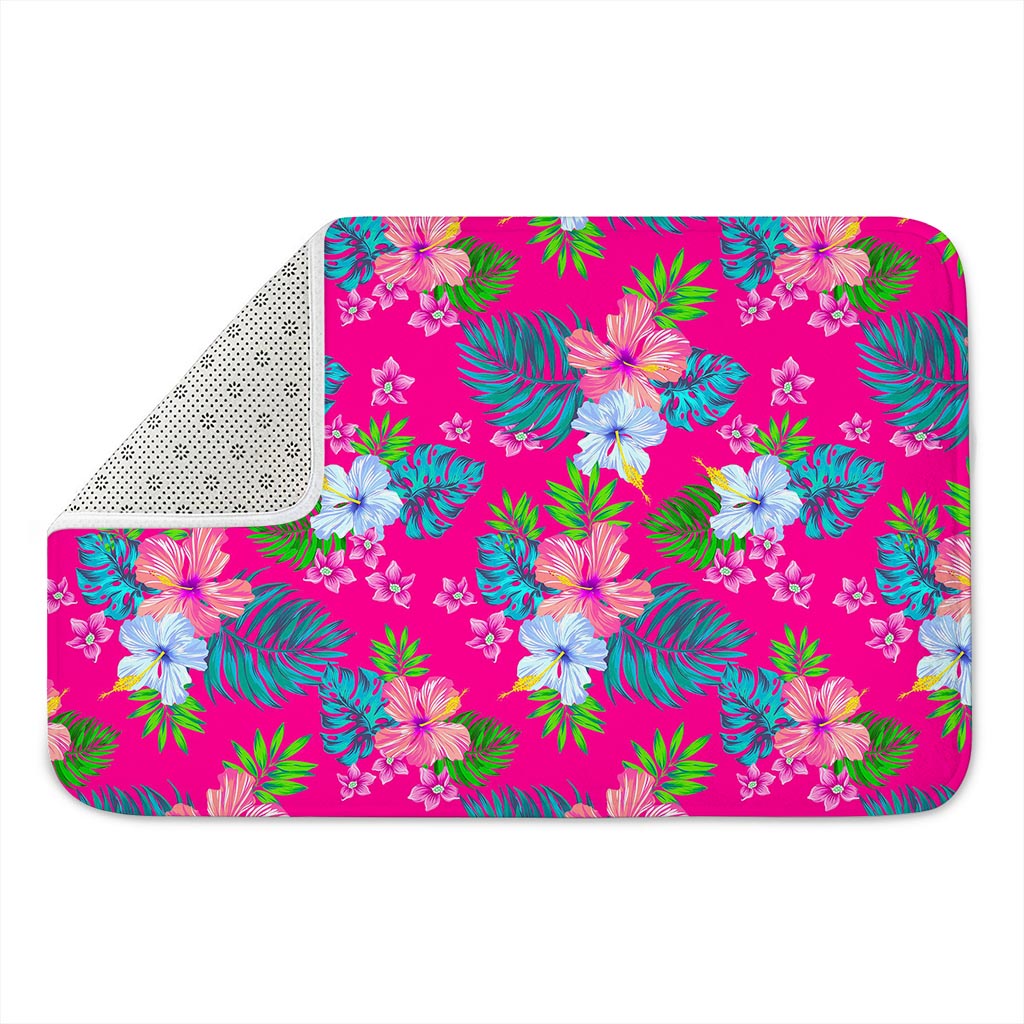 Hot Pink Aloha Hibiscus Pattern Print Indoor Door Mat