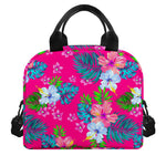 Hot Pink Aloha Hibiscus Pattern Print Insulated Lunch Bag