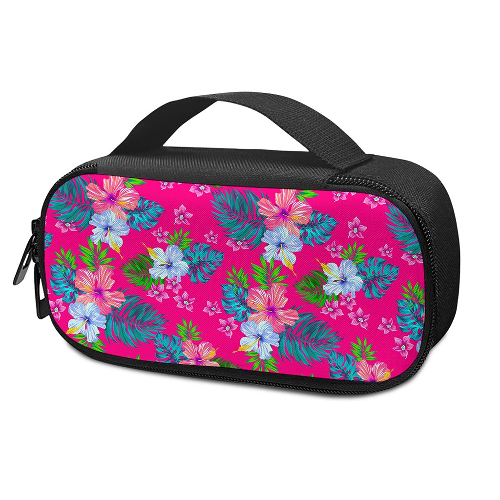 Hot Pink Aloha Hibiscus Pattern Print Insulin Cooler Travel Case