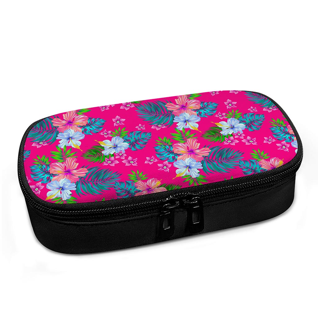 Hot Pink Aloha Hibiscus Pattern Print Insulin Cooler Travel Case
