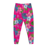 Hot Pink Aloha Hibiscus Pattern Print Jogger Pants