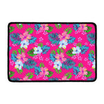 Hot Pink Aloha Hibiscus Pattern Print Kitchen Mat