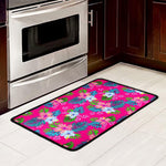 Hot Pink Aloha Hibiscus Pattern Print Kitchen Mat