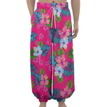 Hot Pink Aloha Hibiscus Pattern Print Lantern Pants