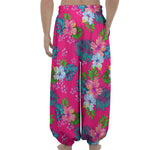 Hot Pink Aloha Hibiscus Pattern Print Lantern Pants