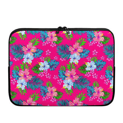 Hot Pink Aloha Hibiscus Pattern Print Laptop Sleeve