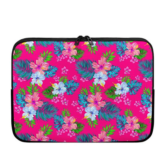 Hot Pink Aloha Hibiscus Pattern Print Laptop Sleeve