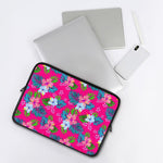 Hot Pink Aloha Hibiscus Pattern Print Laptop Sleeve