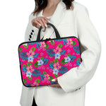 Hot Pink Aloha Hibiscus Pattern Print Laptop Sleeve With Handle
