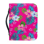 Hot Pink Aloha Hibiscus Pattern Print Leather Bible Cover