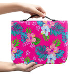 Hot Pink Aloha Hibiscus Pattern Print Leather Bible Cover