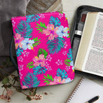 Hot Pink Aloha Hibiscus Pattern Print Leather Bible Cover
