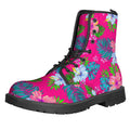 Hot Pink Aloha Hibiscus Pattern Print Lace-Up Boots