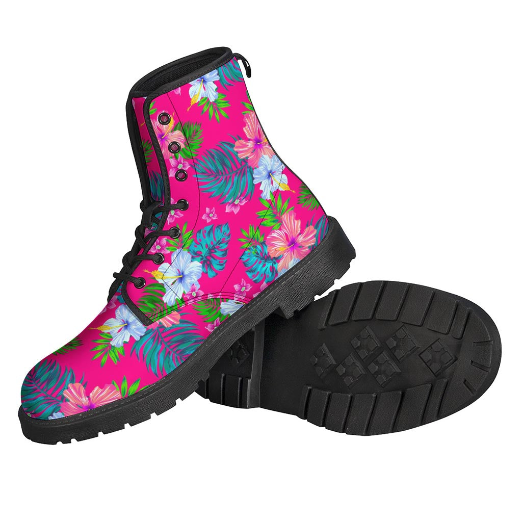 Hot Pink Aloha Hibiscus Pattern Print Backpack