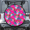 Hot Pink Aloha Hibiscus Pattern Print Leather Spare Tire Cover