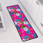 Hot Pink Aloha Hibiscus Pattern Print Long Kitchen Mat