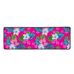 Hot Pink Aloha Hibiscus Pattern Print Long Kitchen Mat