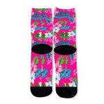 Hot Pink Aloha Hibiscus Pattern Print Long Socks