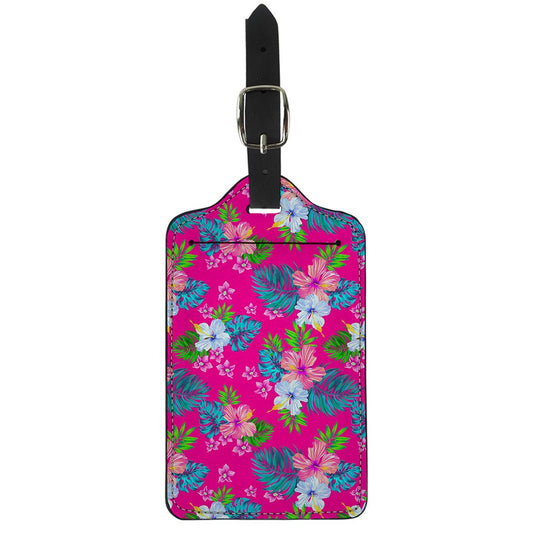 Hot Pink Aloha Hibiscus Pattern Print Luggage Tag