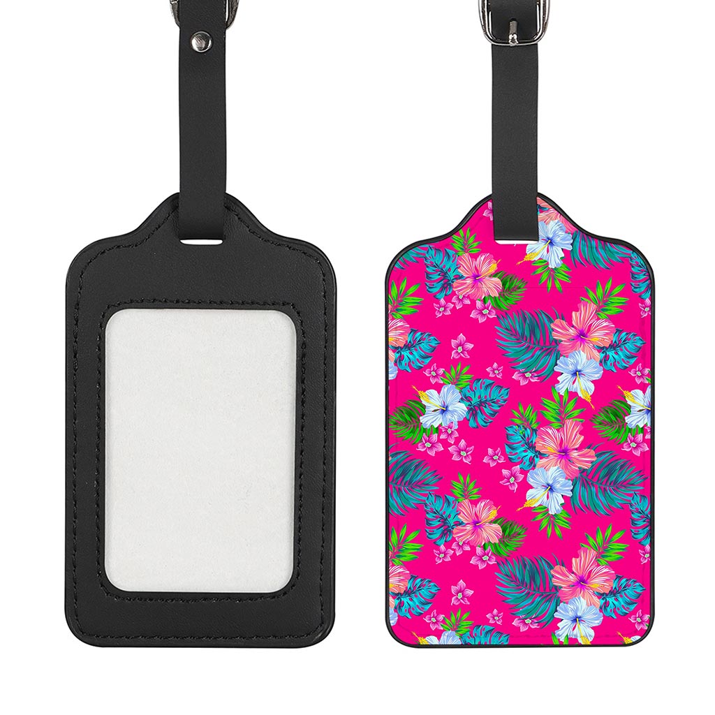 Hot Pink Aloha Hibiscus Pattern Print Luggage Tag