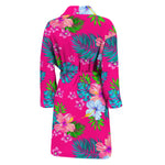 Hot Pink Aloha Hibiscus Pattern Print Men's Bathrobe