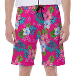 Hot Pink Aloha Hibiscus Pattern Print Men's Beach Shorts
