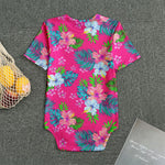 Hot Pink Aloha Hibiscus Pattern Print Men's Bodysuit