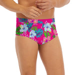 Hot Pink Aloha Hibiscus Pattern Print Men's Briefs