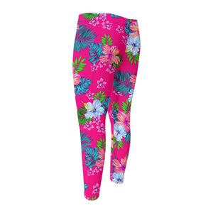 Hot Pink Aloha Hibiscus Pattern Print Men's Compression Pants