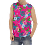 Hot Pink Aloha Hibiscus Pattern Print Men's Fitness Tank Top