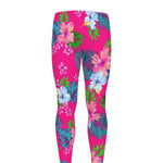 Hot Pink Aloha Hibiscus Pattern Print Men's leggings
