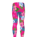 Hot Pink Aloha Hibiscus Pattern Print Men's leggings