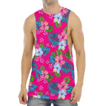 Hot Pink Aloha Hibiscus Pattern Print Men's Muscle Tank Top