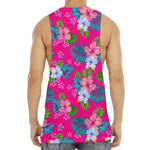Hot Pink Aloha Hibiscus Pattern Print Men's Muscle Tank Top