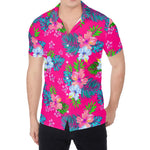 Hot Pink Aloha Hibiscus Pattern Print Men's Shirt