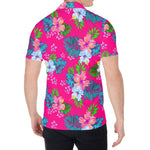 Hot Pink Aloha Hibiscus Pattern Print Men's Shirt