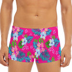 Hot Pink Aloha Hibiscus Pattern Print Men's Short Boxer Briefs