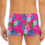 Hot Pink Aloha Hibiscus Pattern Print Men's Short Boxer Briefs