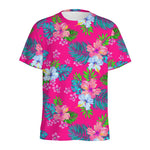 Hot Pink Aloha Hibiscus Pattern Print Men's Sports T-Shirt