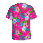 Hot Pink Aloha Hibiscus Pattern Print Men's Sports T-Shirt