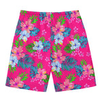 Hot Pink Aloha Hibiscus Pattern Print Men's Swim Trunks
