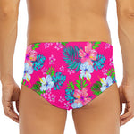 Hot Pink Aloha Hibiscus Pattern Print Men's Triangle Swim Briefs