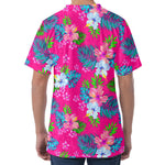Hot Pink Aloha Hibiscus Pattern Print Men's Velvet T-Shirt