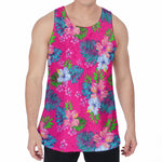 Hot Pink Aloha Hibiscus Pattern Print Men's Velvet Tank Top