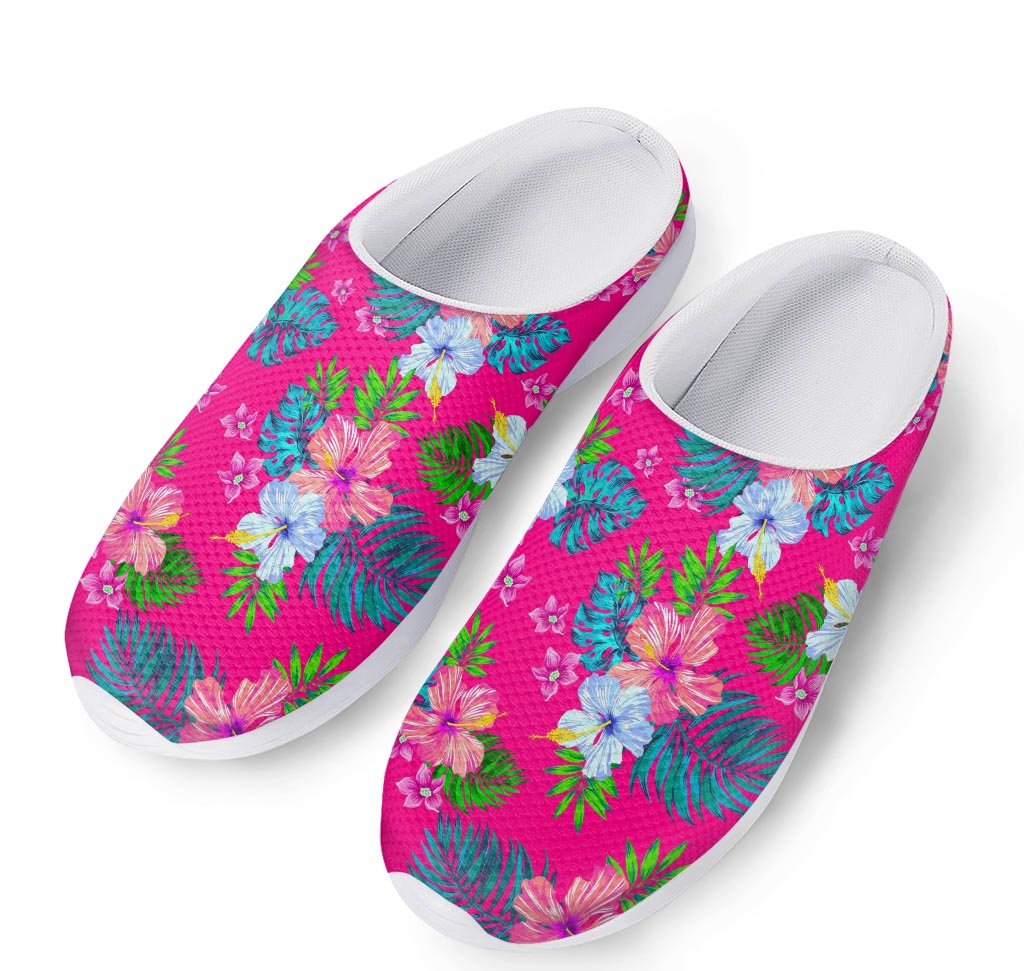 Hot Pink Aloha Hibiscus Pattern Print Mesh Casual Shoes