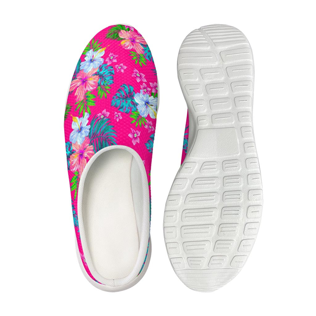 Hot Pink Aloha Hibiscus Pattern Print Mesh Casual Shoes