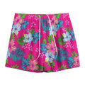 Hot Pink Aloha Hibiscus Pattern Print Mesh Shorts
